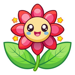 Pink toy bunny jumps through a summer floral design with a butterfly, illustration for child's fun in nature