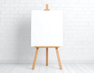 Blank canvas on easel against brick wall