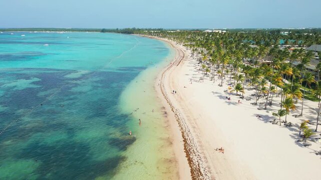 Beachfront Paradise with turquoise water and Palms in Punta Cana - Aerial View