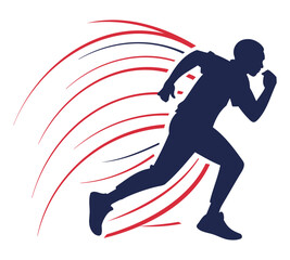 Obraz premium Silhouette of a fast running man with red motion blur lines representing speed and athletic movement