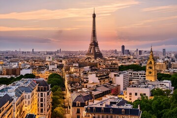 The view of the Parisian cityscape and architecture from the Eiffel Tower, including historic churches, is a breathtaking panorama