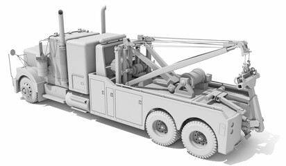 Recovery Service Tow Truck in Clay Style Render on White Background 3D Rendering