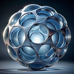 abstract blue ball. Each segment should have a smooth, polished glass material with realistic light refraction and reflection. 