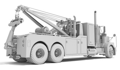 Recovery Service Tow Truck in Clay Style Render on White Background 3D Rendering