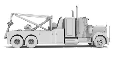 Recovery Service Tow Truck in Clay Style Render on White Background 3D Rendering