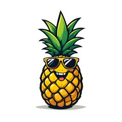 Funny logo of energetic pineapple wearing sunglasses in vibrant minimalist cartoon style Generative AI