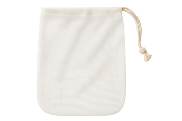 Minimalist white drawstring bag emphasizing sustainability, eco-conscious design with clean aesthetic on transparent background