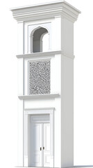 Fototapeta premium Elegant white tower entrance architectural design; isolated on white background; for architectural plans or presentations