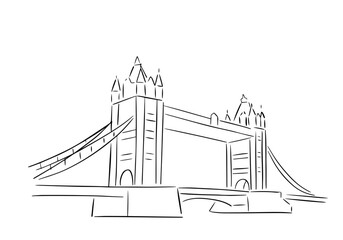 Tower Bridge in London sketch. Video clip with alpha channel.