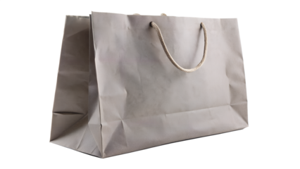 Brown paper shopping bag with handles for gift or retail, isolated on transparent background
