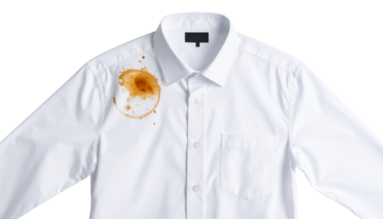 Shirt with Tea Stain PNG, White Cotton Shirt Isolated, Transparent Background, Laundry, Clothing, and Mess Illustration