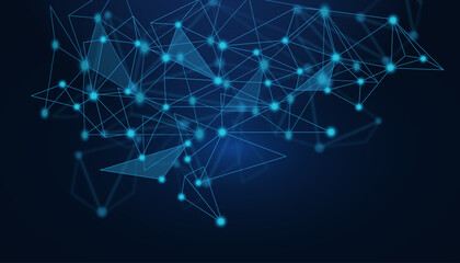 Obraz premium Abstract digital network background with blue glowing plexus nodes, futuristic technology connection lines, data science communication vector