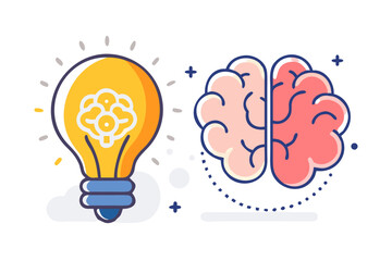 Brain and lightbulb idea concept illustration