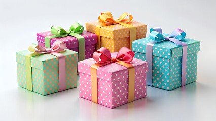 Obraz premium Colorful polka dot gift boxes with ribbons and bows