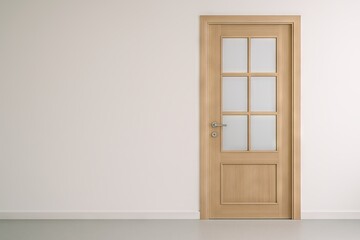 Obraz premium Wooden door with glass panels in a minimalist interior home setting. concept of modern home decor, interior design elegance, and architectural simplicity.