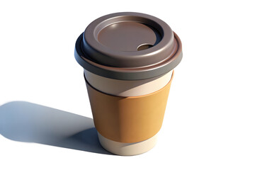 Disposable coffee cup with brown sleeve and lid