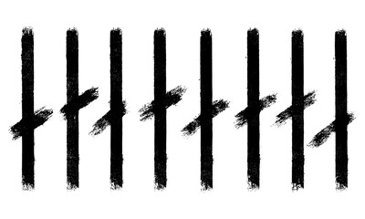 Tally count marks on prison walls from one to five. Hand-drawn rough charcoal stripes and doodle scratches. Vector illustration of gaol number scribbled lines and old school tally markings