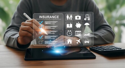 concepts of digital insurance services, online policy management, selecting coverage options, and comprehensive insurance planning.