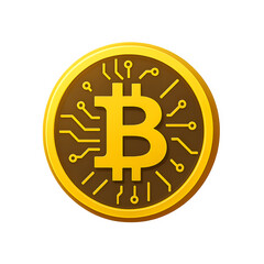 Black and gold Bitcoin coin icon, isolated PNG