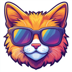 Funny logo of grinning orange cat with oversized glasses in vibrant minimalist cartoon style Generative AI