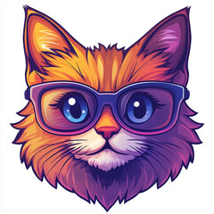 Funny logo of grinning orange cat with oversized glasses in vibrant minimalist cartoon style Generative AI
