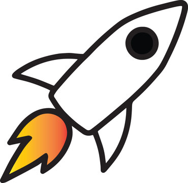 White rocket with black accents and orange yellow flame spacecraft space