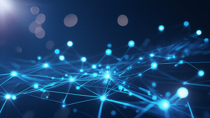 Obraz premium Abstract network of glowing blue lights and connections on a dark background