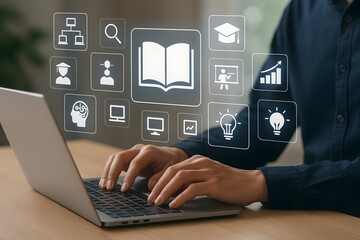 concepts of e-learning, online education, digital knowledge acquisition, remote learning, and the comprehensive resources available through virtual platforms.