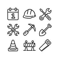 Construction Tools and Safety Icons Set