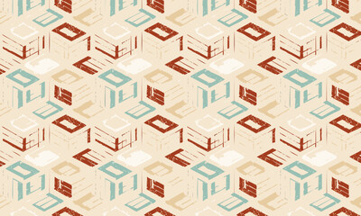 Rustic Isometric Geometric Seamless Pattern