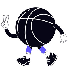 Flat Illustration of a Person Walking with a Basketball Making a Peace Sign