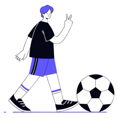 Flat Illustration of a Boy with football soccer making peace sign
