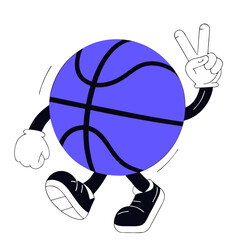 Flat Illustration of a Person Walking with a Basketball Making a Peace Sign