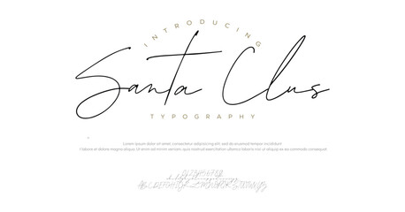 Christmas signature to the card: Santa Claus. Isolated vector, calligraphic phrase. Hand calligraphy. Merry holiday winter design for banners, emblems, prints, photo overlays, posters, greeting card.
