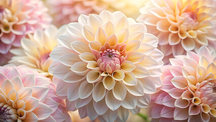 Close-up of a Delicate White and Pink Dahlia Flower with Soft Petals and a Yellow Center floral bloom