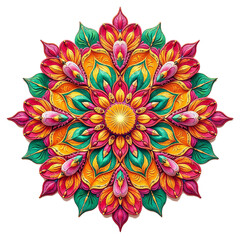 Diwali Inspired Mandala with Floral Green and Gold Details Ai-Generated