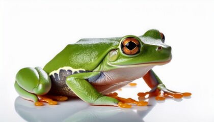 Fototapeta premium detailed macro shot of a green tree frog on white surface