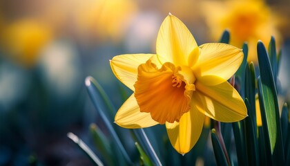 a vibrant yellow daffodil showcases its delicate petals and natural beauty heralding spring