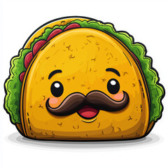 Funny logo of dancing taco with mustache in vibrant minimalist cartoon style Generative AI
