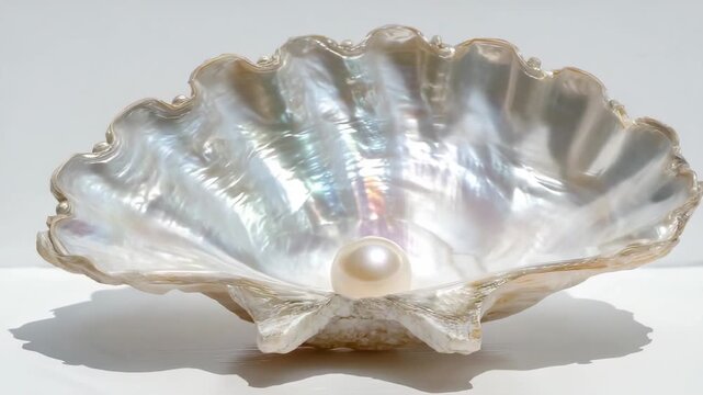 Close-up of a shell with a white pearl.