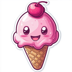 Smiling ice cream cone logo with cherry on top in vibrant minimalist cartoon style Generative AI