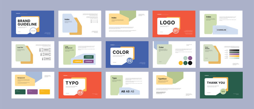 Brand Guidelines Template &ndash; Modern Landscape Identity Presentation, Logo Strategy Guide Book Layout, Business Identity Design for Corporate, Medical, Industrial, and Creative Agencies