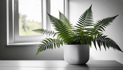Obraz premium elegant indoor greenery black and white potted fern for minimalist decor and calming spaces