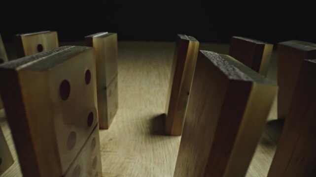 Dominoes Standing Upright in Anticipation of Chain Reaction