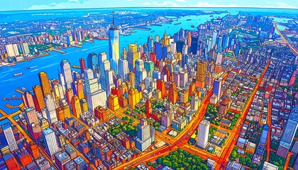 Vibrant cityscape aerial view