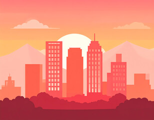Obraz premium Flat design cityscape with golden hour tones