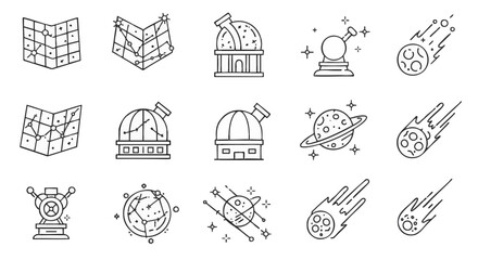 Vector illustration of astronomy-themed icons, ideal for educational resources or scientific projects