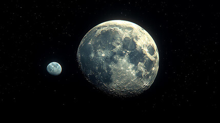 Naklejka premium Majestic Moon and Distant Planet in the Cosmos