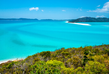 Whitehaven Beach is on Whitsunday Island. The beach is known for its crystal white silica sands and turquoise colored waters. Autralia, Dec 2019
