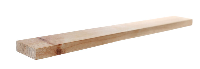 Diagonal wooden board with knots, isolated white background, clipping